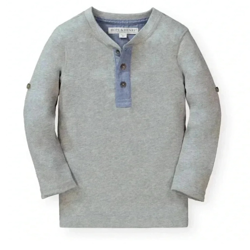 Hope & Henry Henley Gray Tee with Rolled Sleeves Size Medium